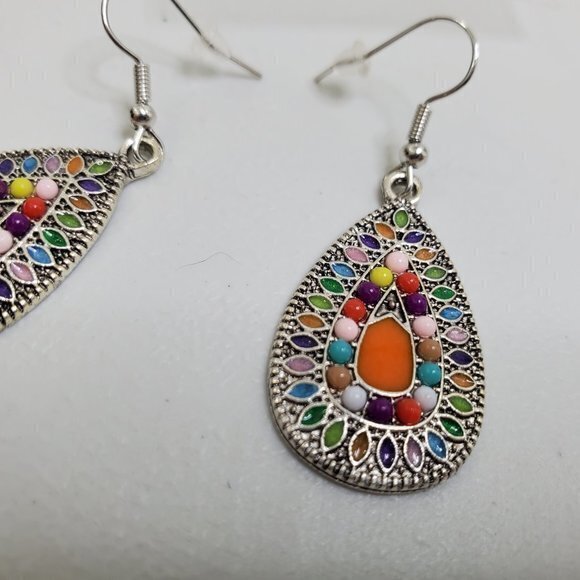 Rainbow‎ Earrings Teardrop Dangle Drop Rhinestone S - Picture 5 of 8